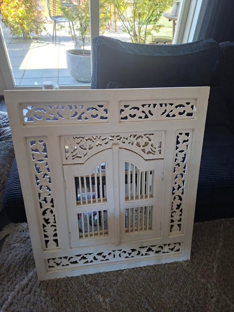 Teakhouten spiegel met luiken in oosterse stijl, Ophalen, Gebruikt, 75 tot 100 cm, Minder dan 100 cm