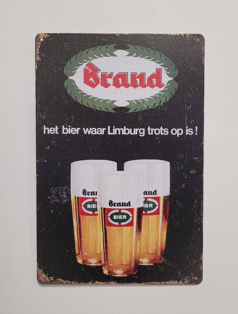 Brand bier waar Limburg trots op is reclamebord van metaal, Verzamelen, Biermerken, Ophalen of Verzenden, Nieuw, Reclamebord, Plaat of Schild