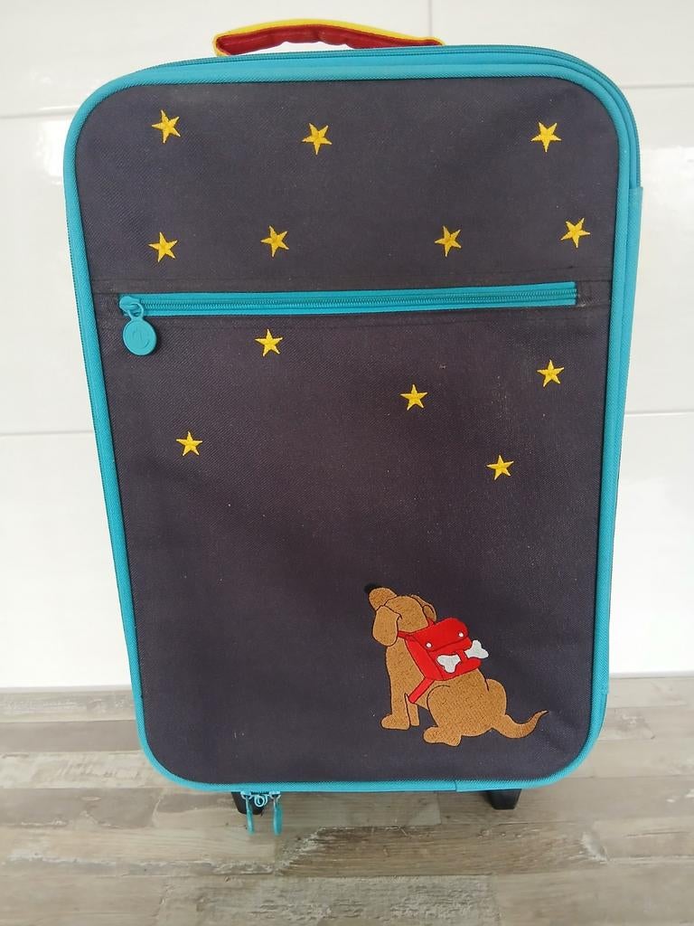 Kinderkoffertje met wieltjes - Hondje en sterren, Sieraden, Tassen en Uiterlijk, Koffers, Overige materialen, Wieltjes, Gebruikt