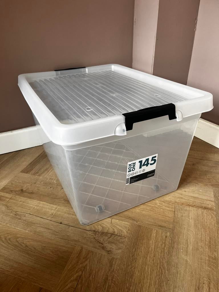 6x Plast1 opbergbox 145 liter met deksel en wielen m, Doe-het-zelf en Verbouw, Kratten en Dozen, Ophalen, Zo goed als nieuw, 75 tot 100 cm