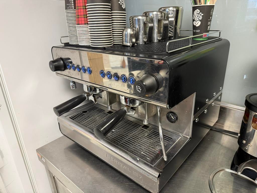 Professionele Iberital IB7 Espressomachine met 2 Koffiemolen, Witgoed en Apparatuur, Koffiezetapparaten, Stoompijpje, Gebruikt