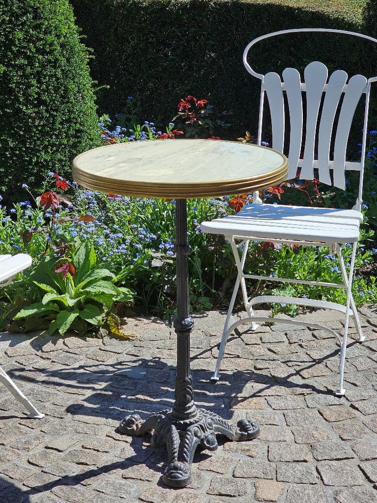 Antiek Frans gietijzeren BISTRO tafeltje / tuintafeltje, Ophalen, Gebruikt, Rond, Metaal