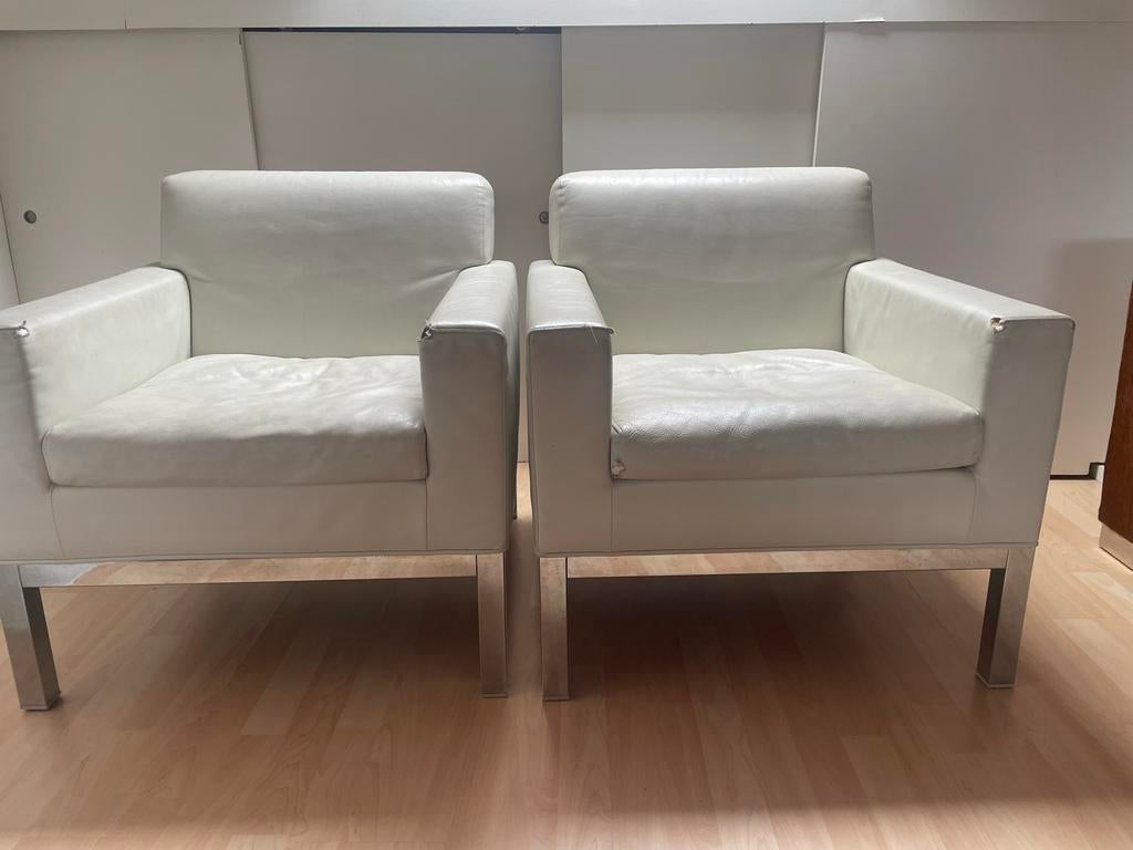 2 Minotti stoelen Tijdloos ontwerp, opnieuw te stofferen, Ophalen, Gebruikt, Twee, Wit