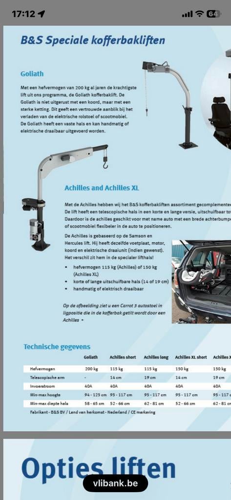 Kofferbak lift goliath b&s 200 kg, Diversen, Ophalen, Elektrische rolstoel