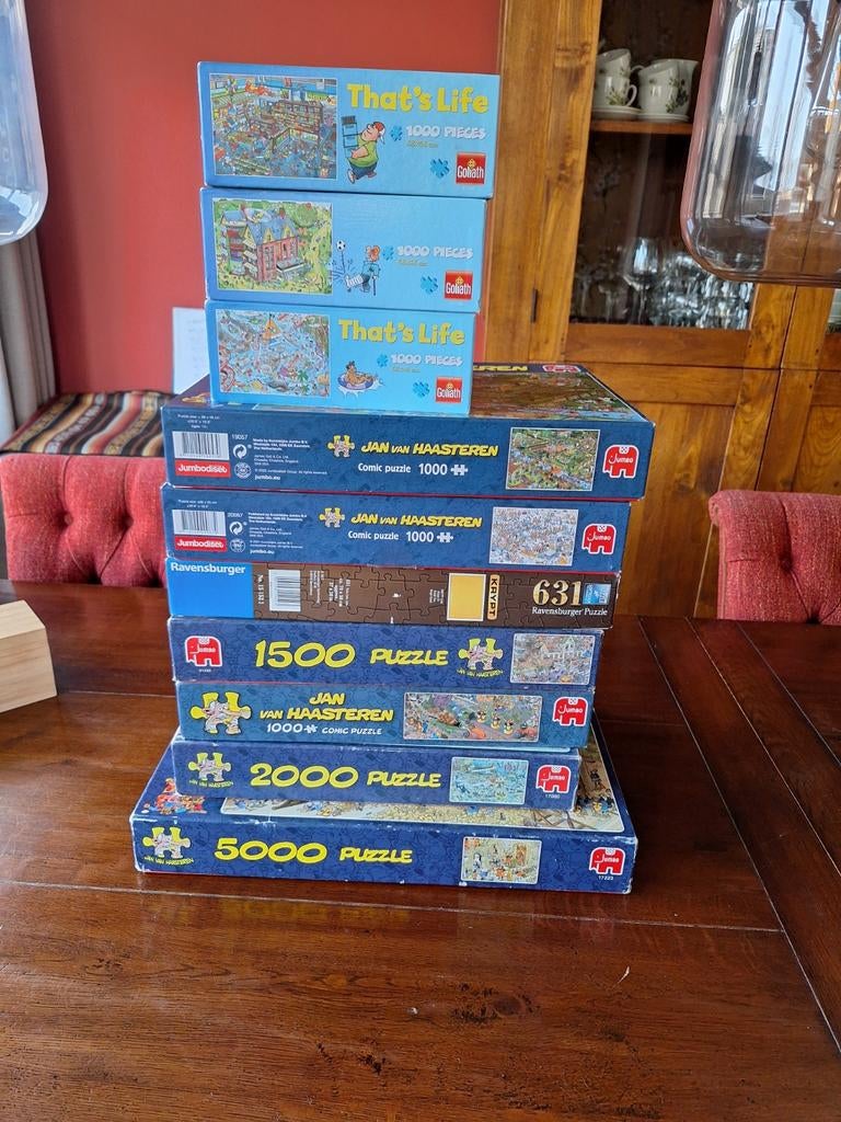 Jan van Haasteren puzzels e.a. 1000, 1500, 2000 en 5000, Ophalen of Verzenden, 500 t/m 1500 stukjes, Zo goed als nieuw, Legpuzzel