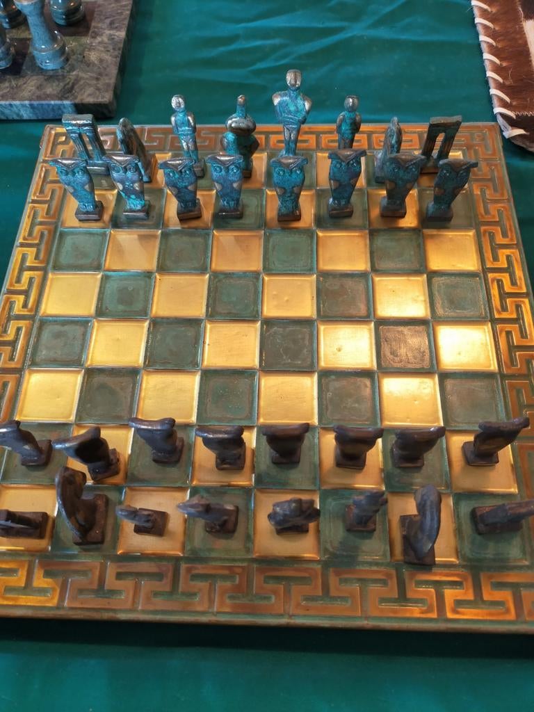 Super mooi Trojaans  schaakbord Brons, Ophalen of Verzenden
