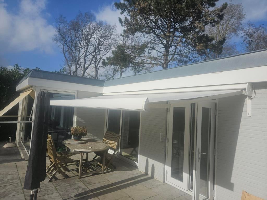 Elektrisch Somfy zonnescherm en knikarmscherm te koop, Tuin en Terras, Ophalen, Gebruikt, 450 cm of meer, Elektrisch