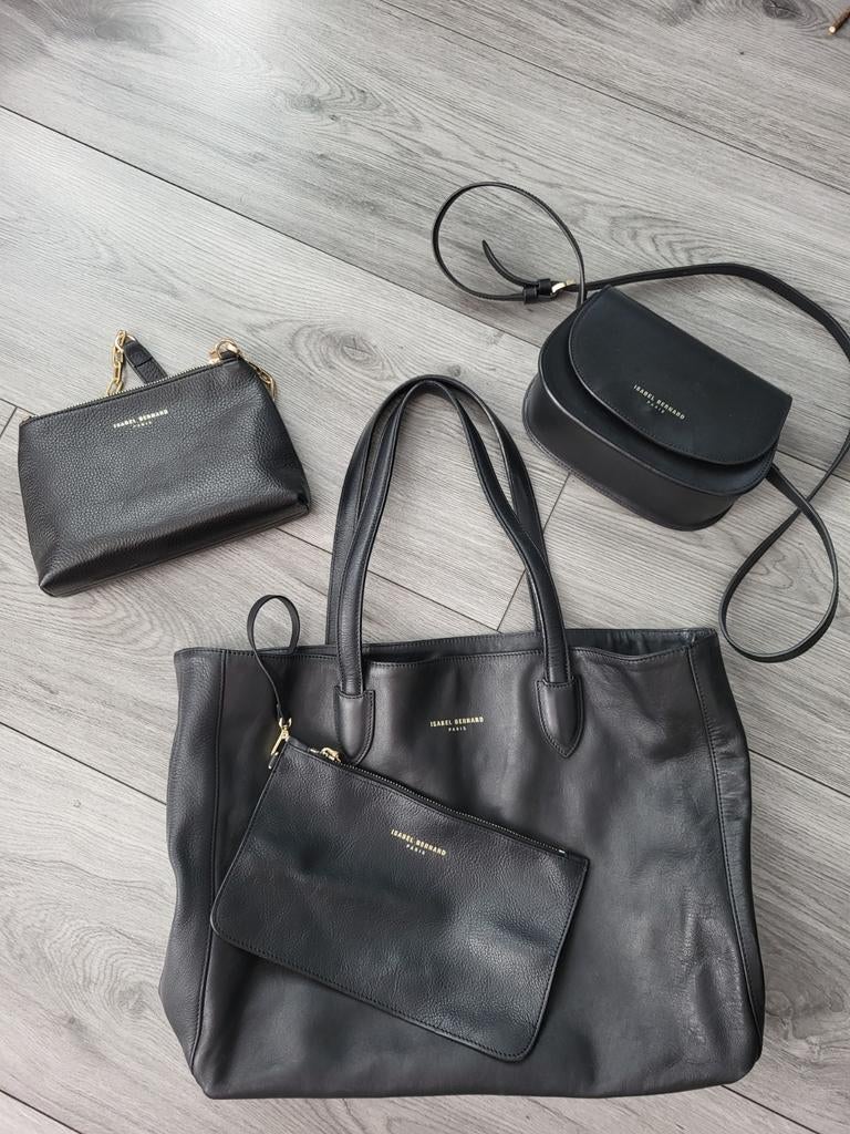 Set van 3 Isabel Bernard tassen, echt leer., Ophalen of Verzenden, Zo goed als nieuw, Zwart, Handtas