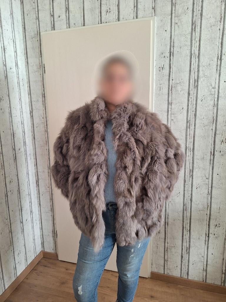 Zachte dikke grijze vos bontjas, maat L, 42-44, Ophalen of Verzenden, Zo goed als nieuw, Maat 42/44 (L), Grijs