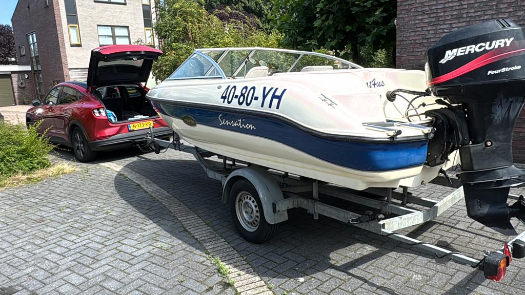 Speedboot sensation 1700br + kantel trailer., Gebruikt, 50 pk of meer, Ophalen of Verzenden, Snelvarend