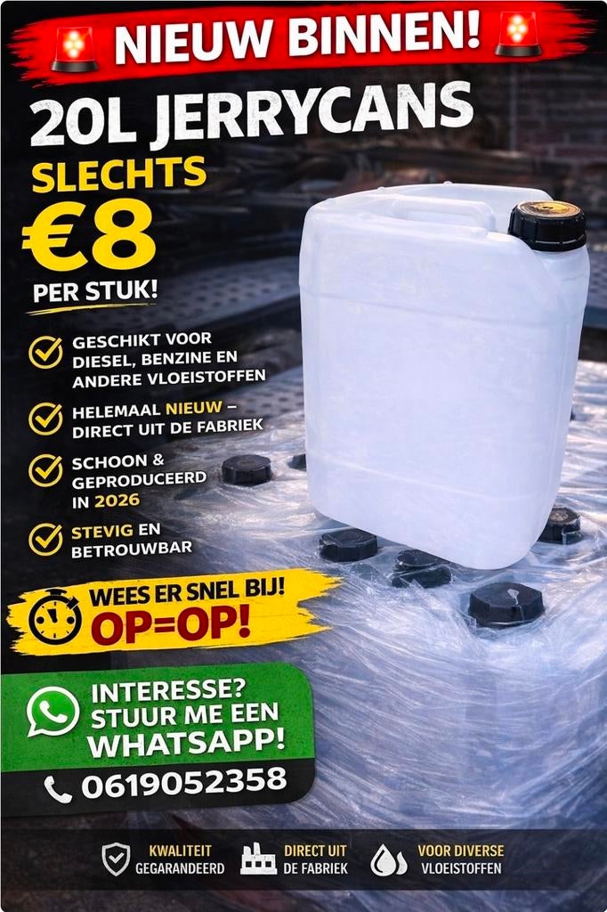 Jerrycan 20 liter - Nieuw en stevig UN keur grote aantal, Auto-onderdelen, Ophalen of Verzenden, Nieuw
