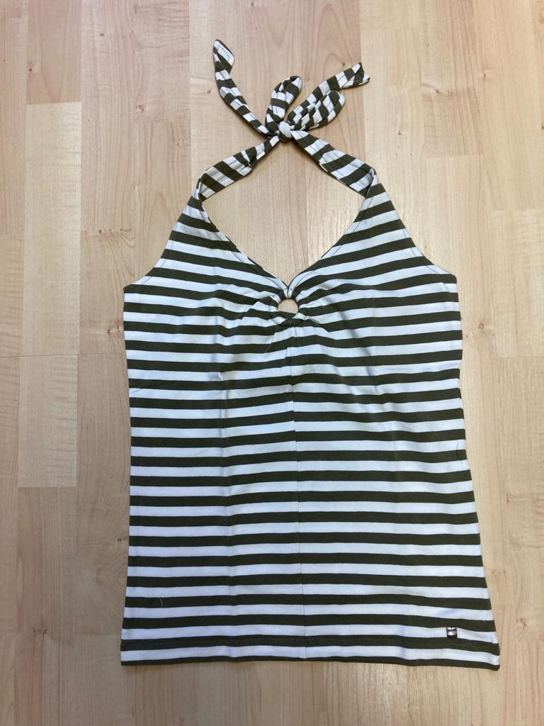 haltershirt / top - Esprit - wit/mosgroen gestreept maat M, Maat 38/40 (M), Overige kleuren, Ophalen of Verzenden, Zonder mouw