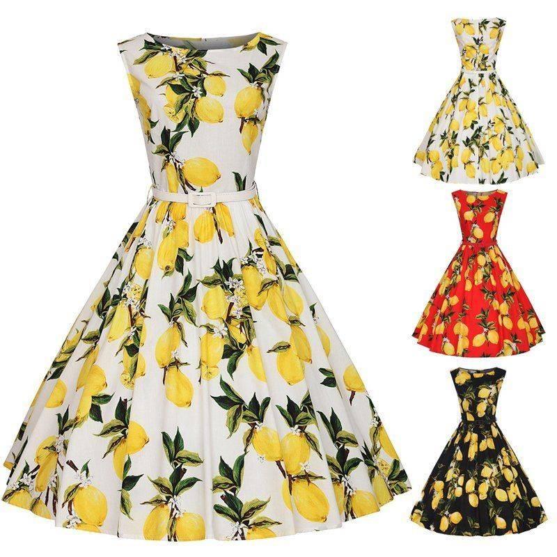 Vintage citroen jurkje (zomer lente wit rood zwart retro), Maat 38/40 (M), Overige kleuren, Verzenden, Nieuw