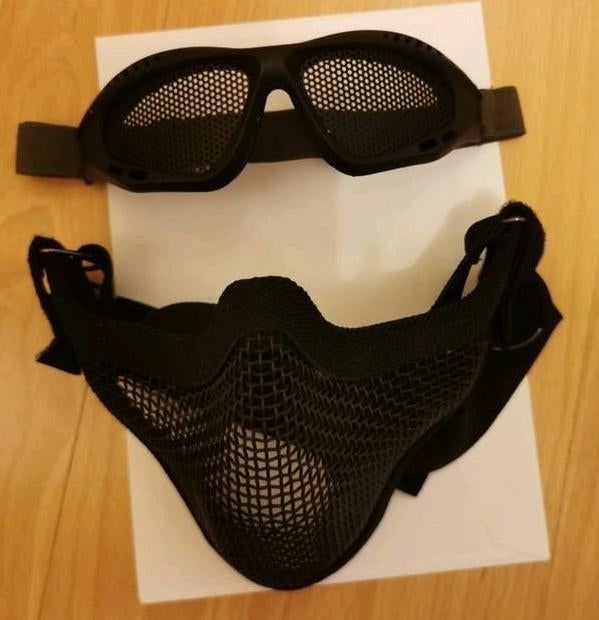 Airsoft Half Face Bescherming masker Mesh + bril set, zwart, Ophalen of Verzenden, Zo goed als nieuw