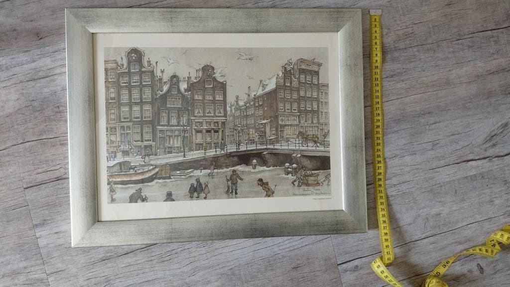 Ingelijste ets van Amsterdamse gracht Anton Pieck, Antiek en Kunst, Kunst | Etsen en Gravures, Ophalen of Verzenden