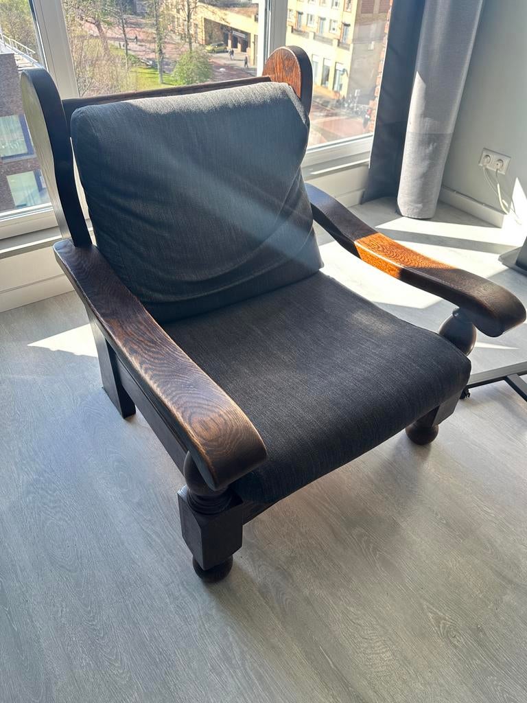 2 Antieke Eiken Houten Fauteuils - Vintage, Ophalen