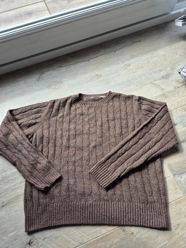 Bruine trui met kabelpatroon, Kleding | Dames, Truien en Vesten, Gedragen, Maat 38/40 (M), Bruin, Ophalen of Verzenden
