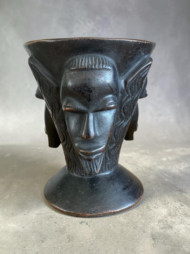 Vintage Afrikaanse Congolese Kuba Palmwijn Beker met Drie Ge, Ophalen of Verzenden