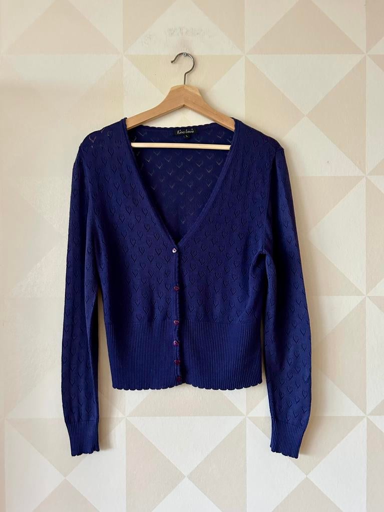 King Louie Cardi V Ajour vest hart paars L/40 zgan, Ophalen of Verzenden, Zo goed als nieuw, Maat 38/40 (M), Zwart