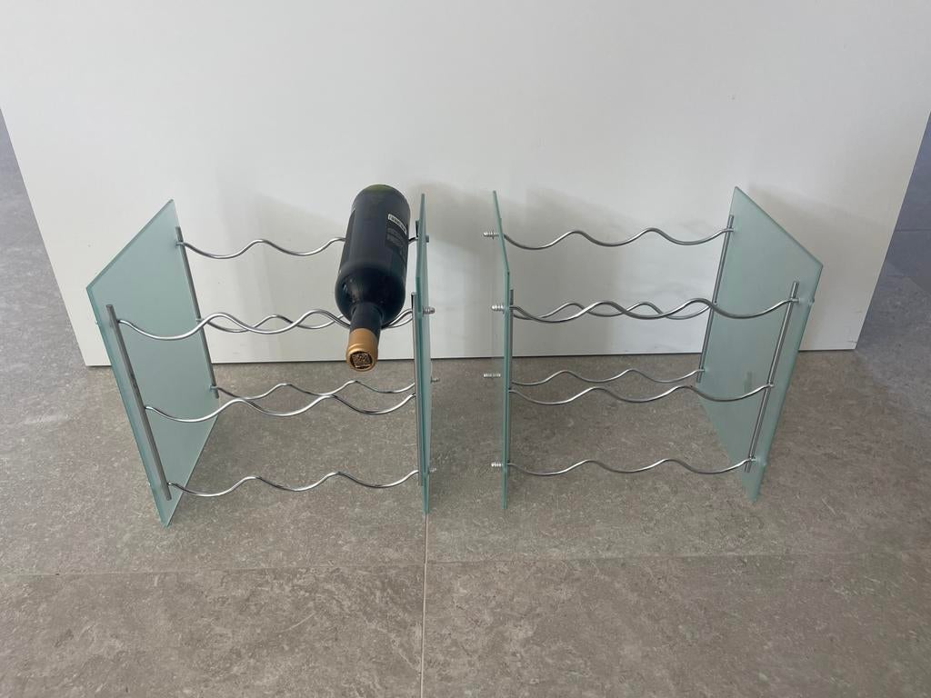 Glazen wijnrek 2x, Huis en Inrichting, Woonaccessoires | Wijnrekken, Ophalen, 5 tot 15 flessen, Minder dan 50 cm, Glas