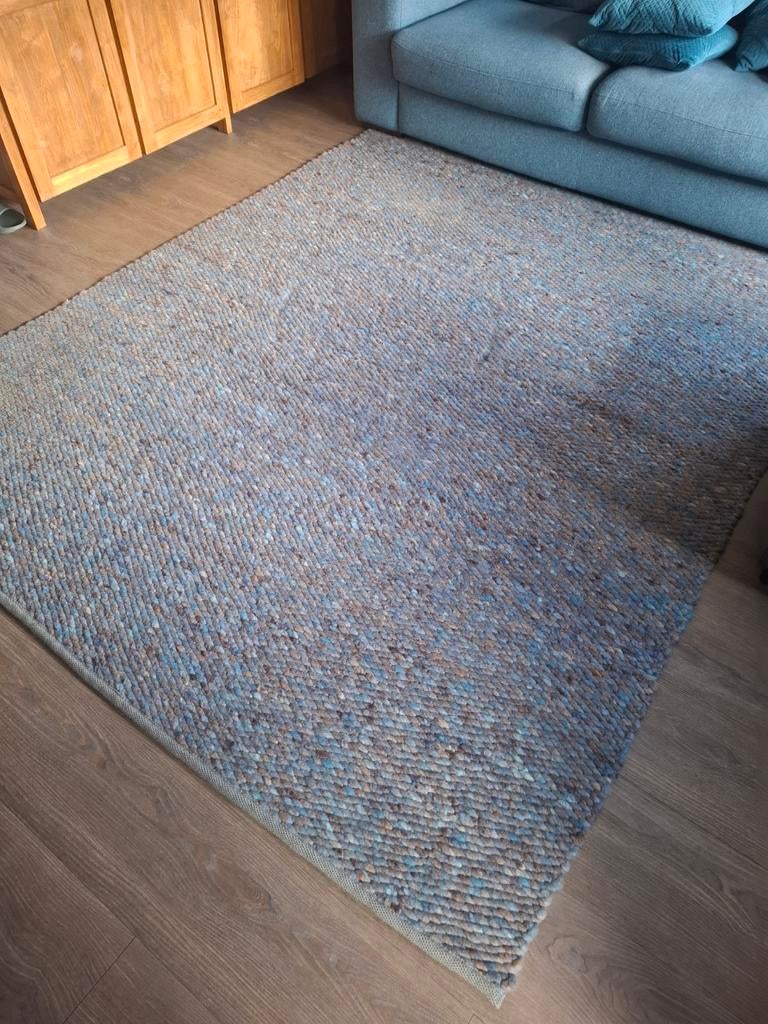 Blauw/bruin wollen vloerkleed van Perletta 2.40 x 2.00 cm, Ophalen, Gebruikt, Bruin, 200 cm of meer