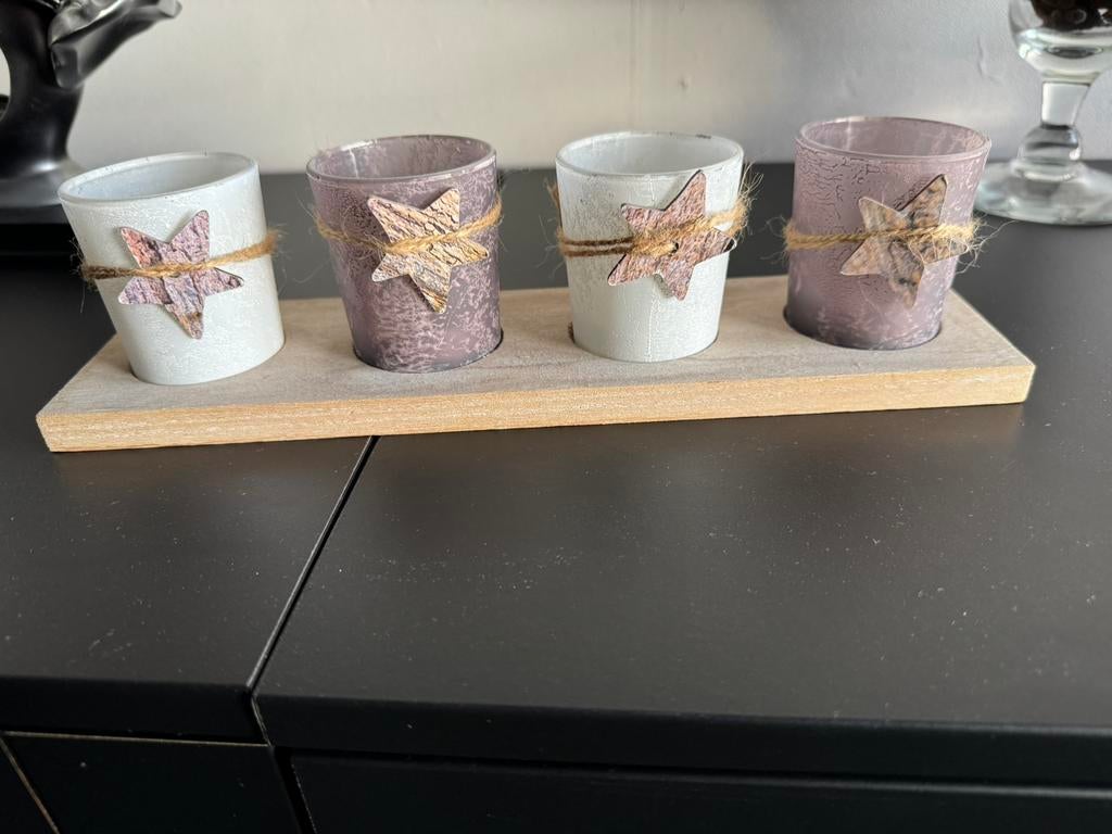 Waxinelichtje op plankje niet gebruikt, Huis en Inrichting, Woonaccessoires | Kandelaars en Kaarsen, Ophalen, Nieuw, Overige materialen