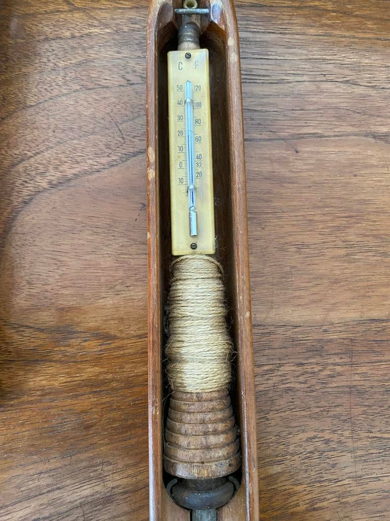 Antieke weefspoel met thermometer, Ophalen of Verzenden