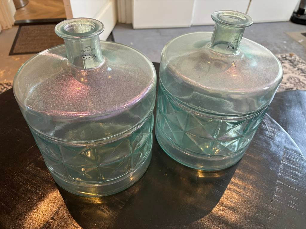 2 gave vazen Parelmoer Mica Decorations 100% gerecycled glas, Huis en Inrichting, Woonaccessoires | Vazen, Ophalen, Overige kleuren