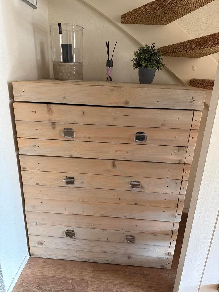 Steigerhouten ladekast / schoenenkast met 3 grote lades, Ophalen, Gebruikt, 100 tot 150 cm, 50 tot 100 cm