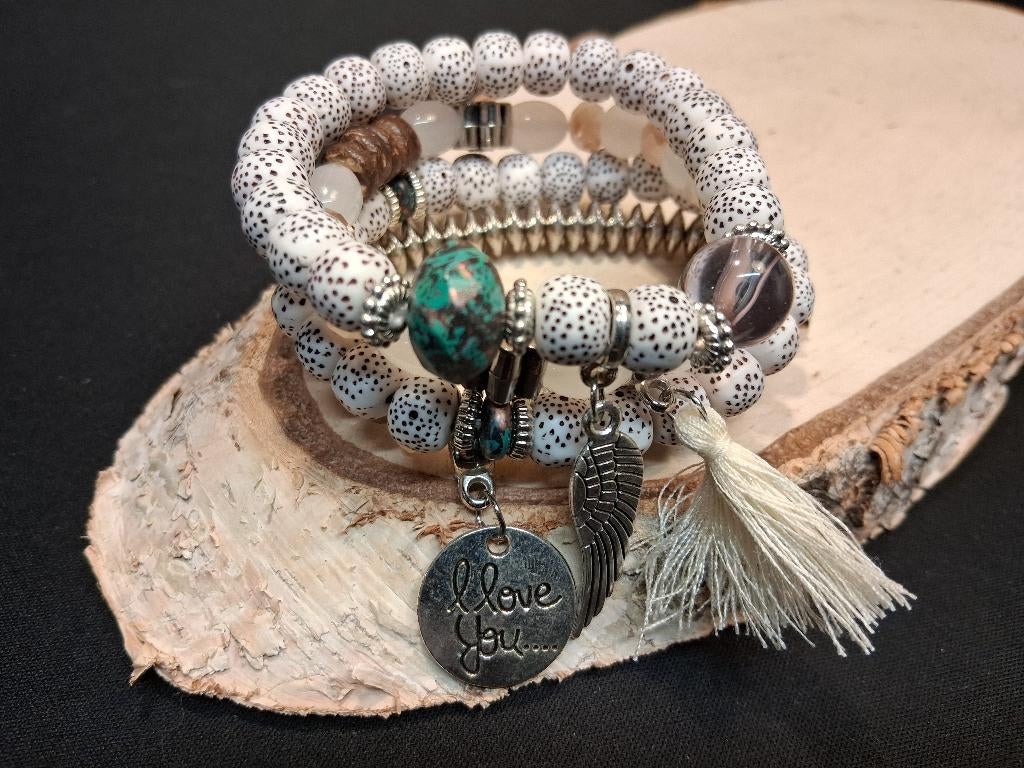 Witte Boho bedel armbanden set I Love You, Overige materialen, Wit, Nieuw, Ophalen of Verzenden