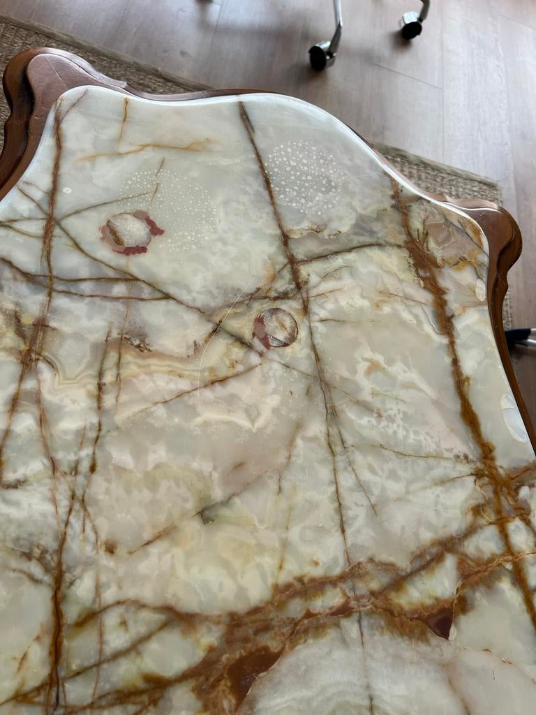 Houten salontafel met marmeren blad, Ophalen, Gebruikt, 100 tot 150 cm, 50 tot 75 cm