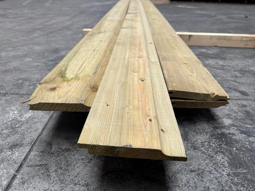 8x grenen channelsiding | 145 x 18 x 500 |, Doe-het-zelf en Verbouw, Hout en Planken, Geïmpregneerd, Gebruikt, 25 tot 50 mm, Grenen