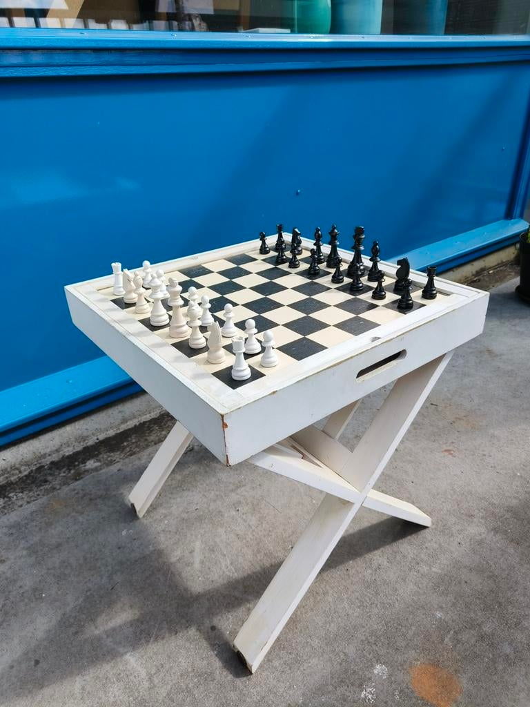 Vintage houten Backgammon & Schaaktafel incl. onderdelen, Een of twee spelers, Ophalen, Gebruikt