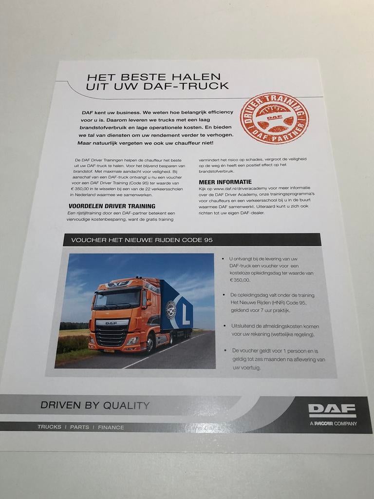 Folder DAF Euro6 rijtraining, Ophalen of Verzenden, Zo goed als nieuw, Overige merken, DAF