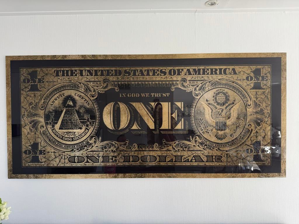 Custom Grote Dollar Poster op Dibond, Ophalen, 125 cm of meer, Zo goed als nieuw, Foto of Poster