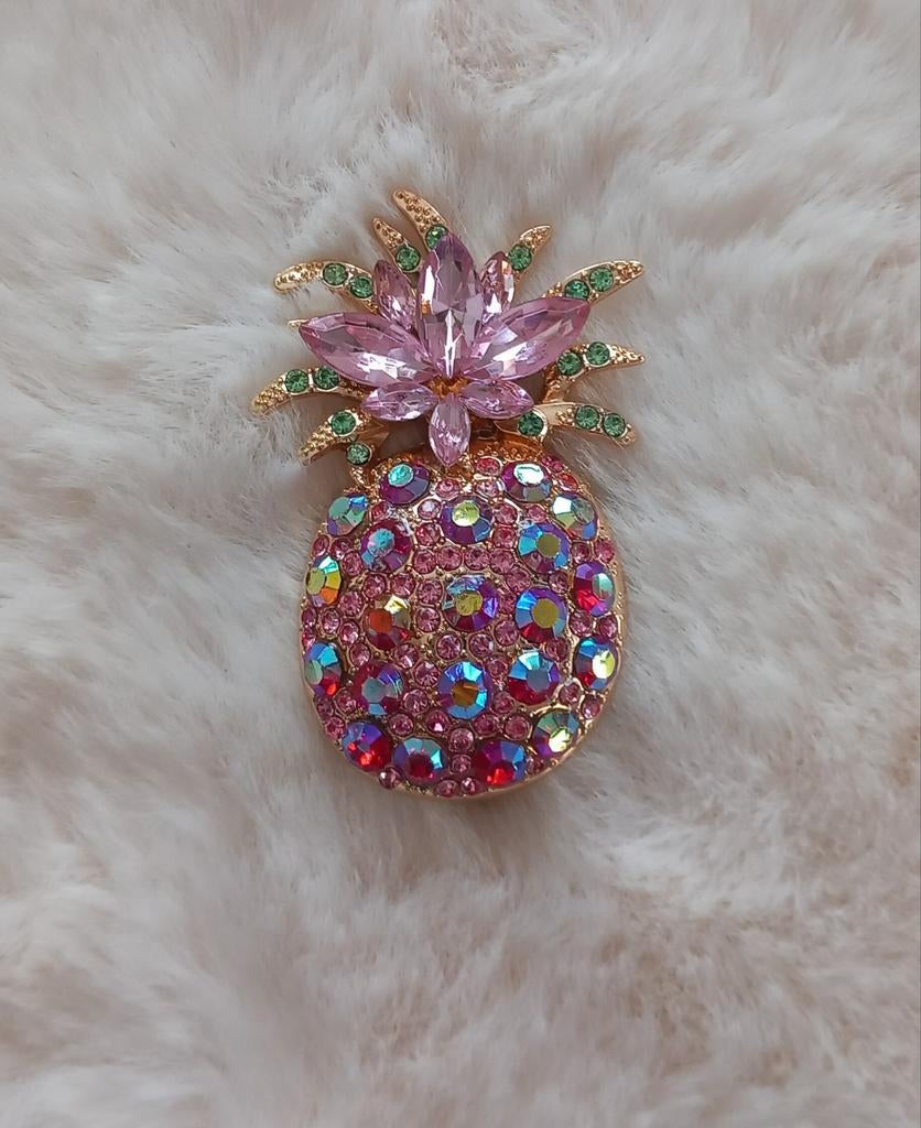 Leuke Ananas Broche met Strass en Kristallen, Overige materialen, 4 tot 7 cm, Nieuw, Ophalen of Verzenden