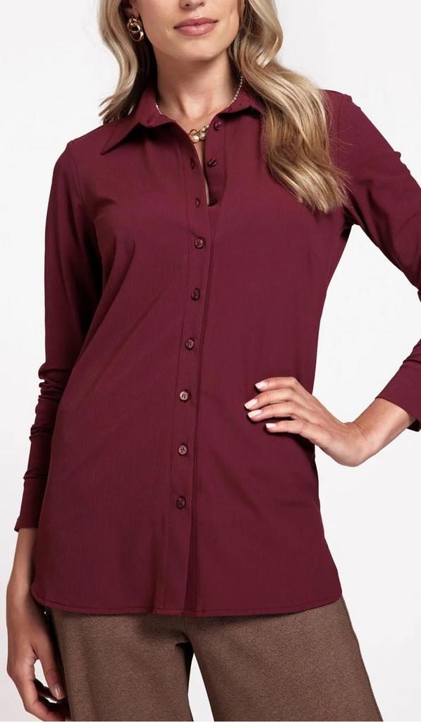 Studio anneloes poppy rib blouse M bordeaux travelstof, Maat 38/40 (M), Ophalen of Verzenden, Zo goed als nieuw, Rood