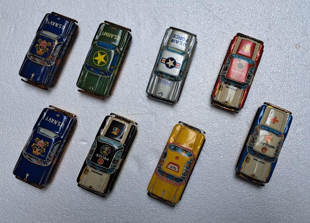 8 x blikken auto van Nomura Japan jaren 60, Antiek en Kunst, Antiek | Speelgoed, Ophalen of Verzenden