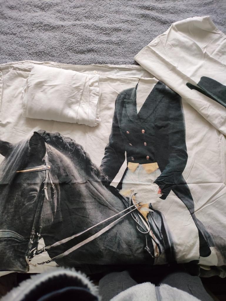Dekbedovertrek paard met ruiter en hoeslaken, Ophalen, Jongetje of Meisje, Wit, Dekbedovertrek