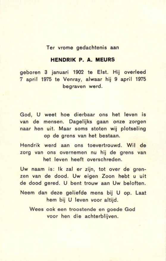 Meurs Hendrik P.A. Elst 1902-1975 Venray, Ophalen of Verzenden