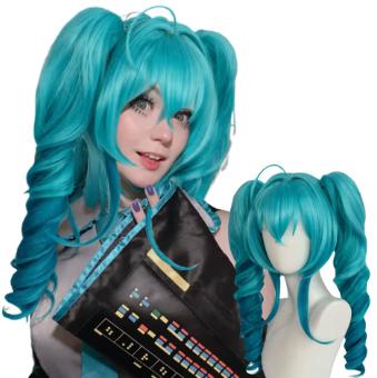 Blauwe gradient anime cosplay pruik dubbele paardenstaart, Ophalen of Verzenden, Nieuw, Overige typen