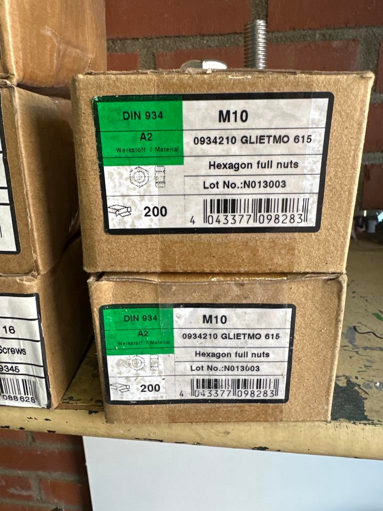 RVS M10 Bouten en Moeren - DIN 933 & DIN 934, Ophalen, Nieuw, Minder dan 50 mm, Rvs