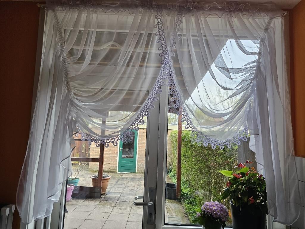 Gordijnen 170 cm breed, Ophalen, Wit, 150 tot 200 cm, Zo goed als nieuw