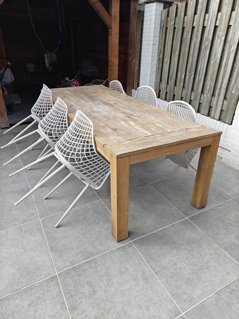 Robuuste hardhouten tuintafel, gebruikt, Tuin en Terras, Tuintafels, Ophalen, Gebruikt, Rechthoekig, Hout