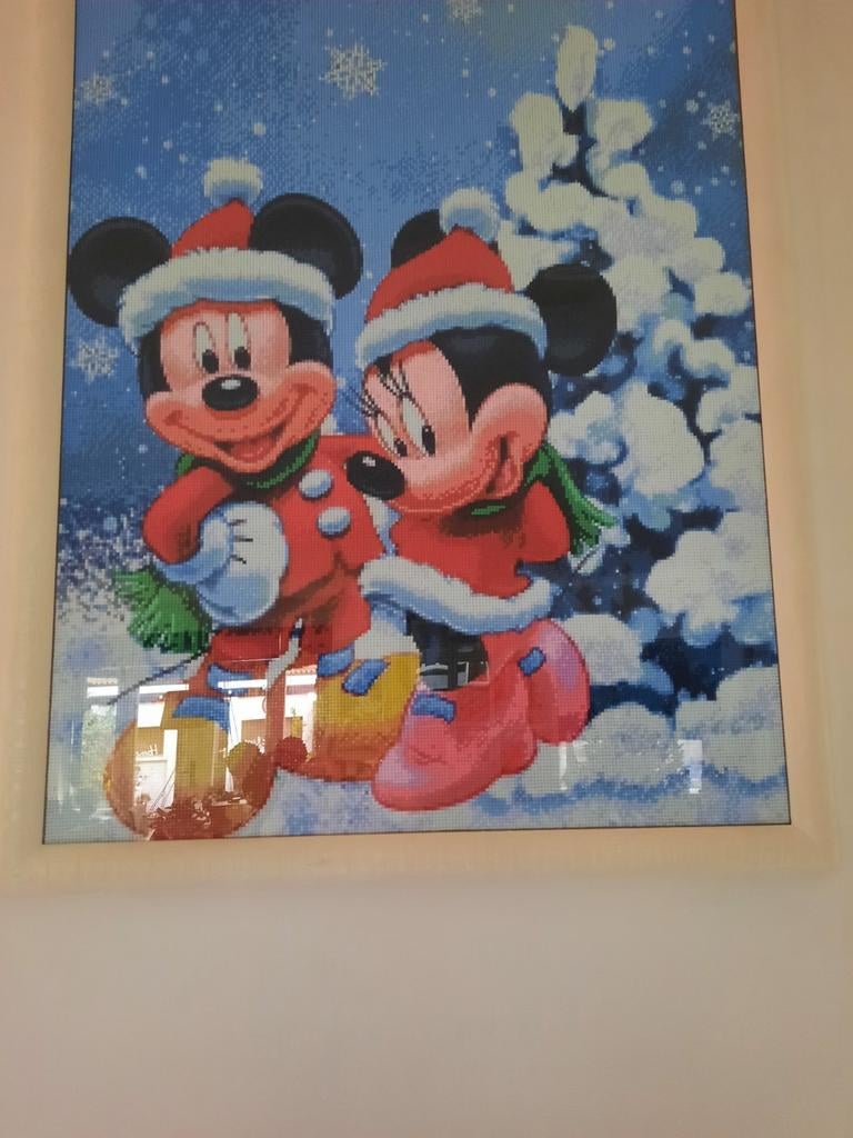 Disney Mickey en Minnie Mouse painting kerst 70 x 55, Ophalen, Mickey Mouse, Zo goed als nieuw