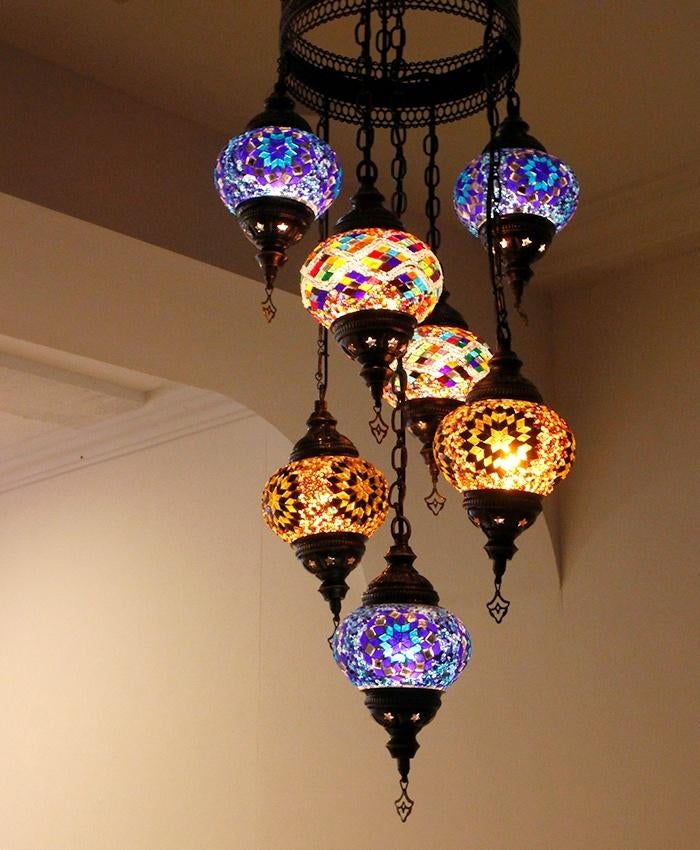 Oosterse Arabische kroonluchter hanglamp glasmozaiek set 7, Huis en Inrichting, Lampen | Hanglampen, Oosters Arabisch 1001nacht Boho Ibiza Marrakech Marokkaans Turks