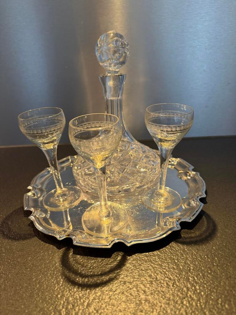 Antieke likeurkaraf met 3 glaasjes, Antiek en Kunst, Ophalen
