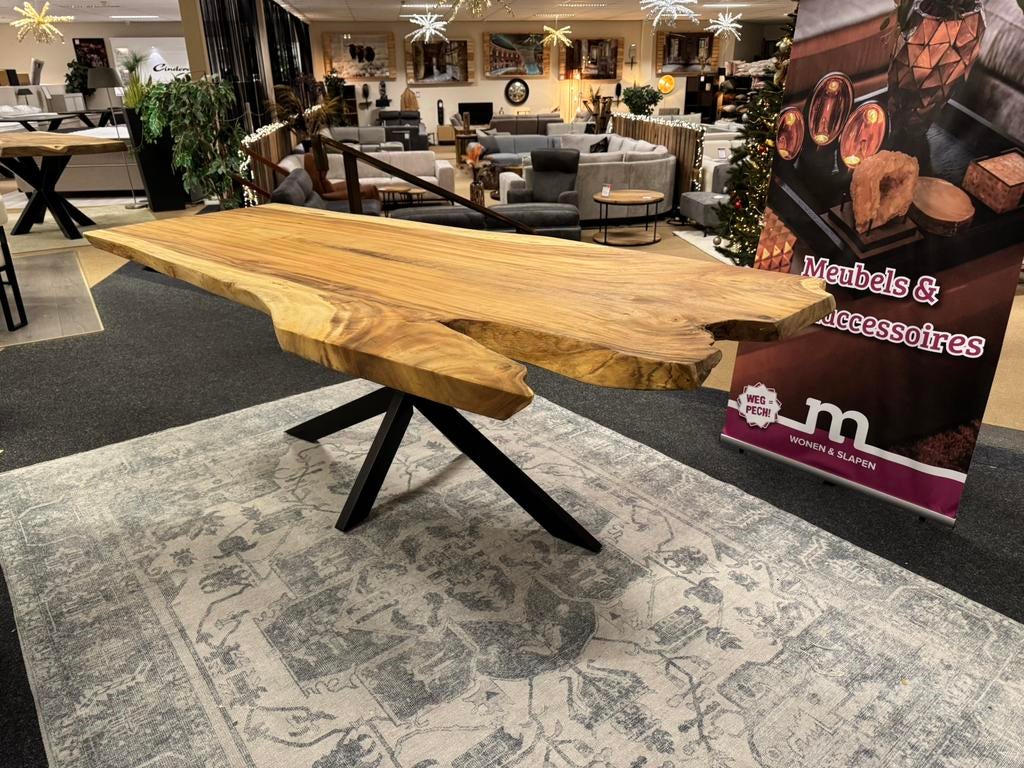 Eettafel/Boom Suar hout 230 spinpoot Direct/leverbaar E-7286, Huis en Inrichting, 100 tot 150 cm, #Industrieel#Boomstam#Suarhout#Spinpoot#230