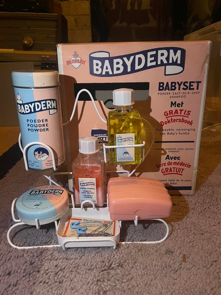 Zeldzame complete vintage Babyderm babyset in originele doos, Antiek en Kunst, Ophalen of Verzenden