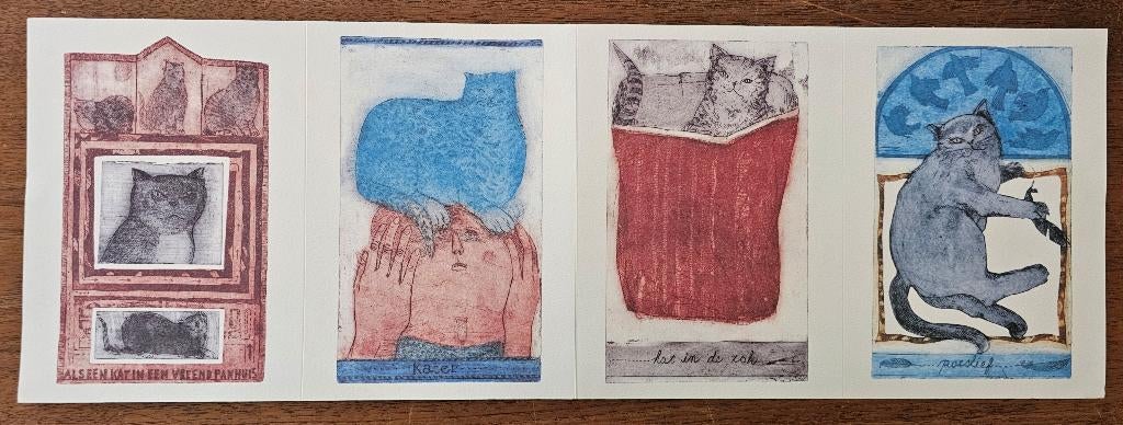 Karin Campfens katten 4 prenten / kaarten, Ophalen of Verzenden